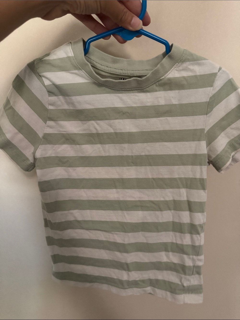 H&M Sage Green & White Striped Short Sleeve Tee